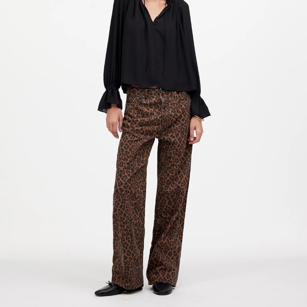 Madewell Low Slung Baggy Jeans - Dark Coffee Leopard Size 31